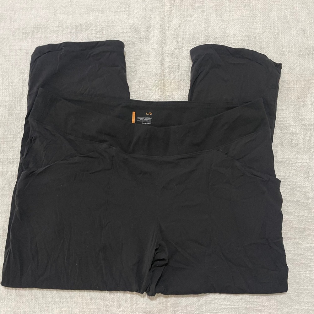 Lucy Women Black Activewear Pants Zipper Pocket Size Large Regular